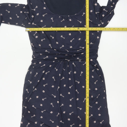 Boden Women Blue Petite UK 12 Jersey Ruched Knee Length Sheath Dress