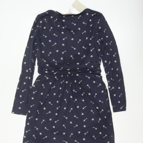 Boden Women Blue Petite UK 12 Jersey Ruched Knee Length Sheath Dress