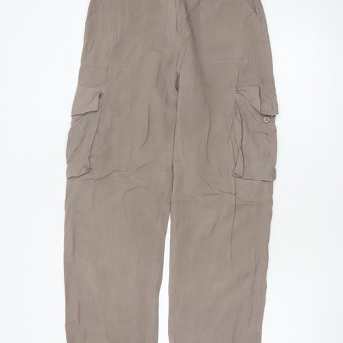 Warehouse Women Brown UK 8 Silk Cargo Tapered Trousers Pockets