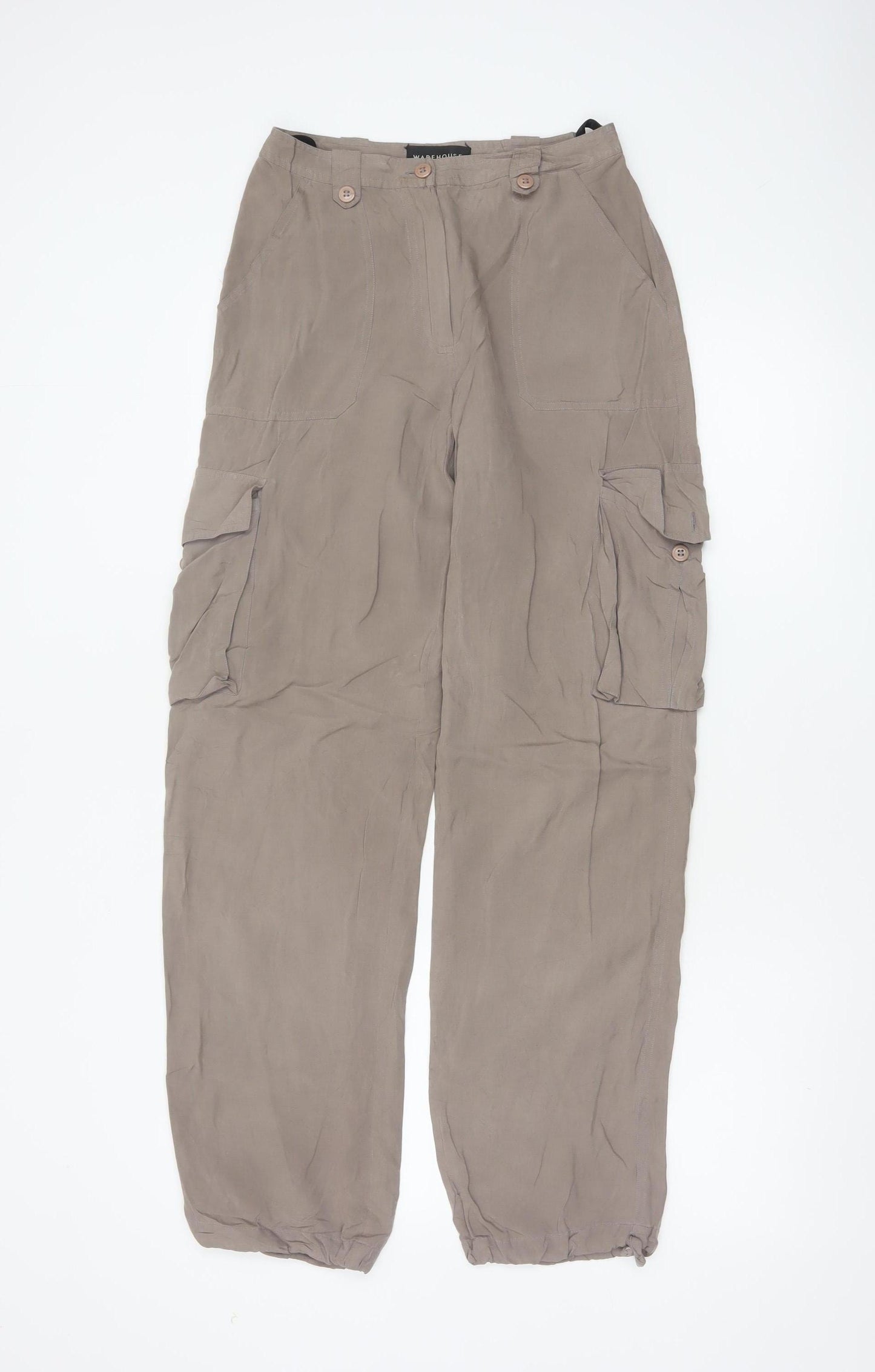 Warehouse Women Brown UK 8 Silk Cargo Tapered Trousers Pockets