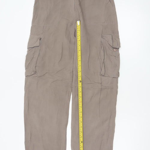 Warehouse Women Brown UK 8 Silk Cargo Tapered Trousers Pockets
