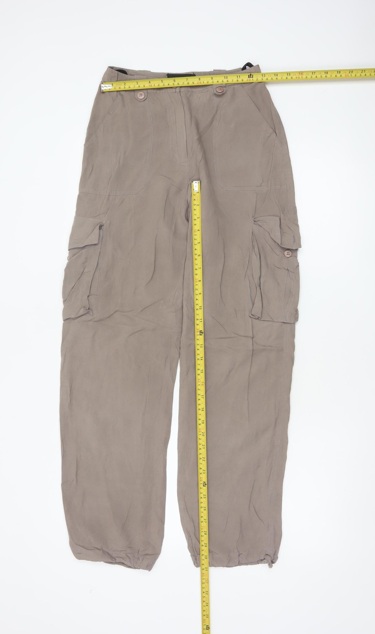 Warehouse Women Brown UK 8 Silk Cargo Tapered Trousers Pockets