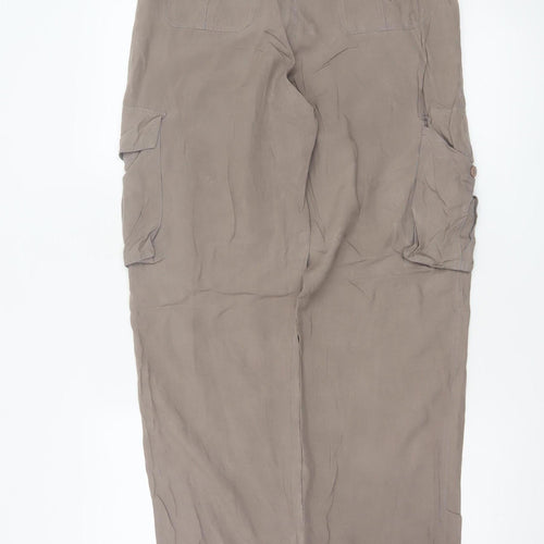 Warehouse Women Brown UK 8 Silk Cargo Tapered Trousers Pockets