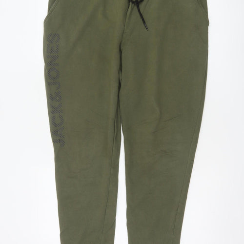 Jack & Jones Men Green XL Logo Cotton Blend Jogger Trousers