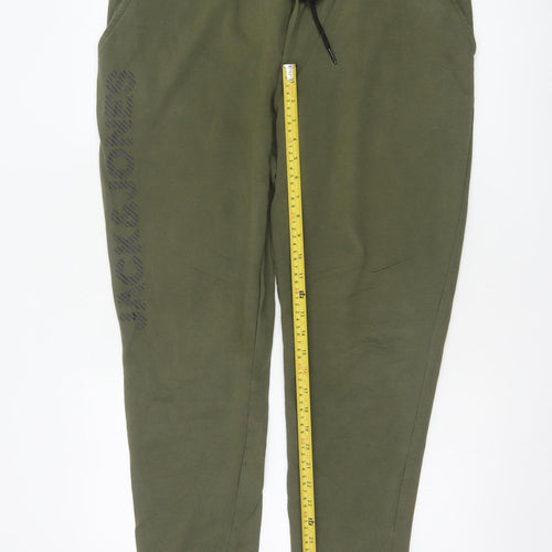 Jack & Jones Men Green XL Logo Cotton Blend Jogger Trousers