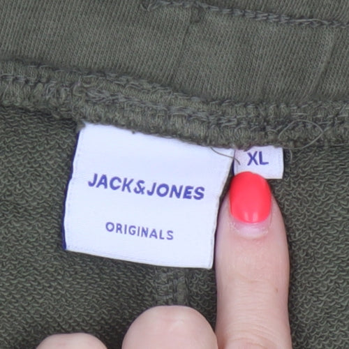 Jack & Jones Men Green XL Logo Cotton Blend Jogger Trousers