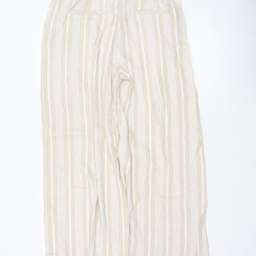 Mint Velvet Women Beige Stripe Linen Wide Leg Tie Trousers UK 4