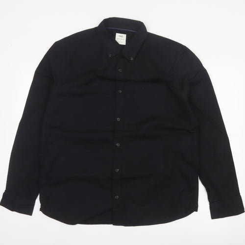 Marks and Spencer Men Black L Regular Fit Cotton Button-Down Shirt