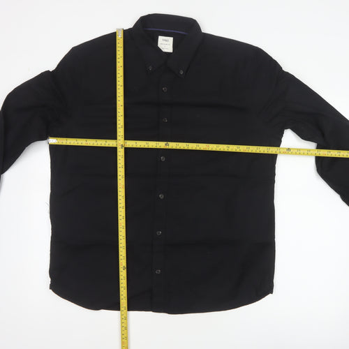 Marks and Spencer Men Black L Regular Fit Cotton Button-Down Shirt
