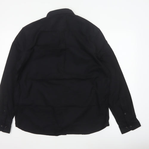 Marks and Spencer Men Black L Regular Fit Cotton Button-Down Shirt