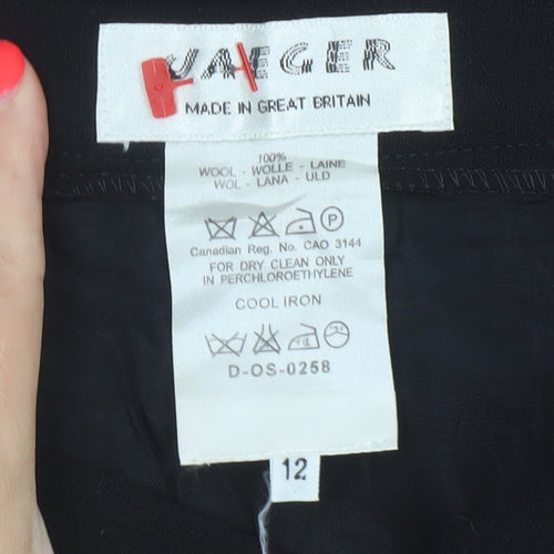 Vanger Women's Black UK 12 Wool A-Line Knee Skirt Made in Britain