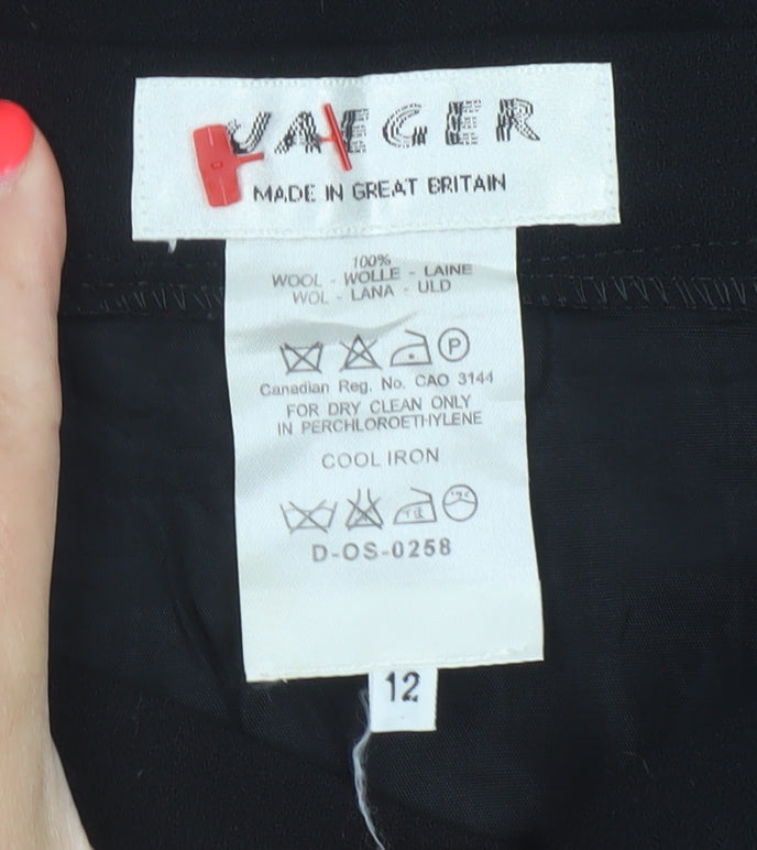 Vanger Women's Black UK 12 Wool A-Line Knee Skirt Made in Britain