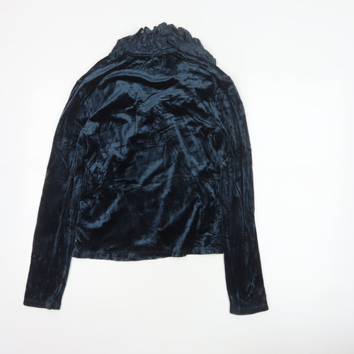 Javier Simorra Women Blue UK 14 Silk Velvet Ruffle Wrap Blouse