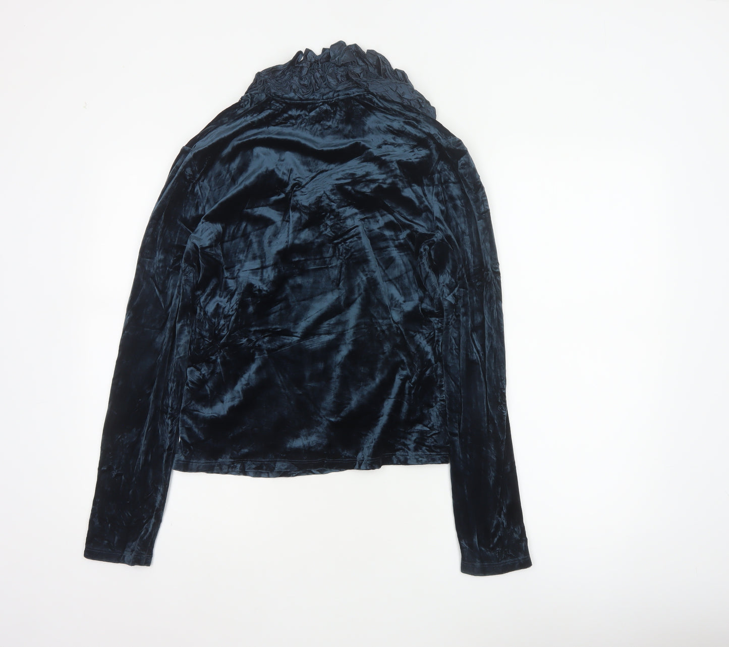 Javier Simorra Women Blue UK 14 Silk Velvet Ruffle Wrap Blouse