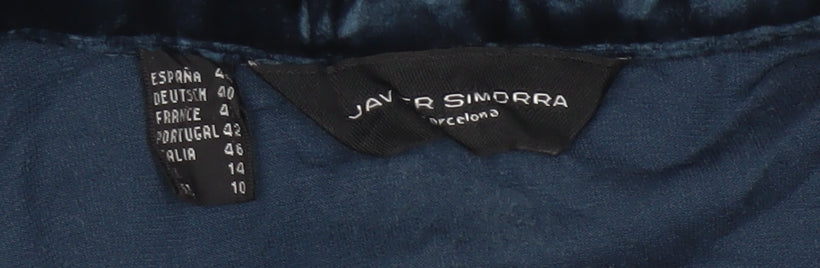 Javier Simorra Women Blue UK 14 Silk Velvet Ruffle Wrap Blouse