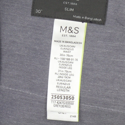 M&S Mens Grey Pinstripe Slim Dress Trousers 30in 31in Leg