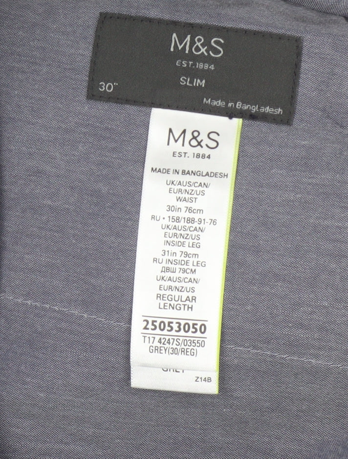 M&S Mens Grey Pinstripe Slim Dress Trousers 30in 31in Leg