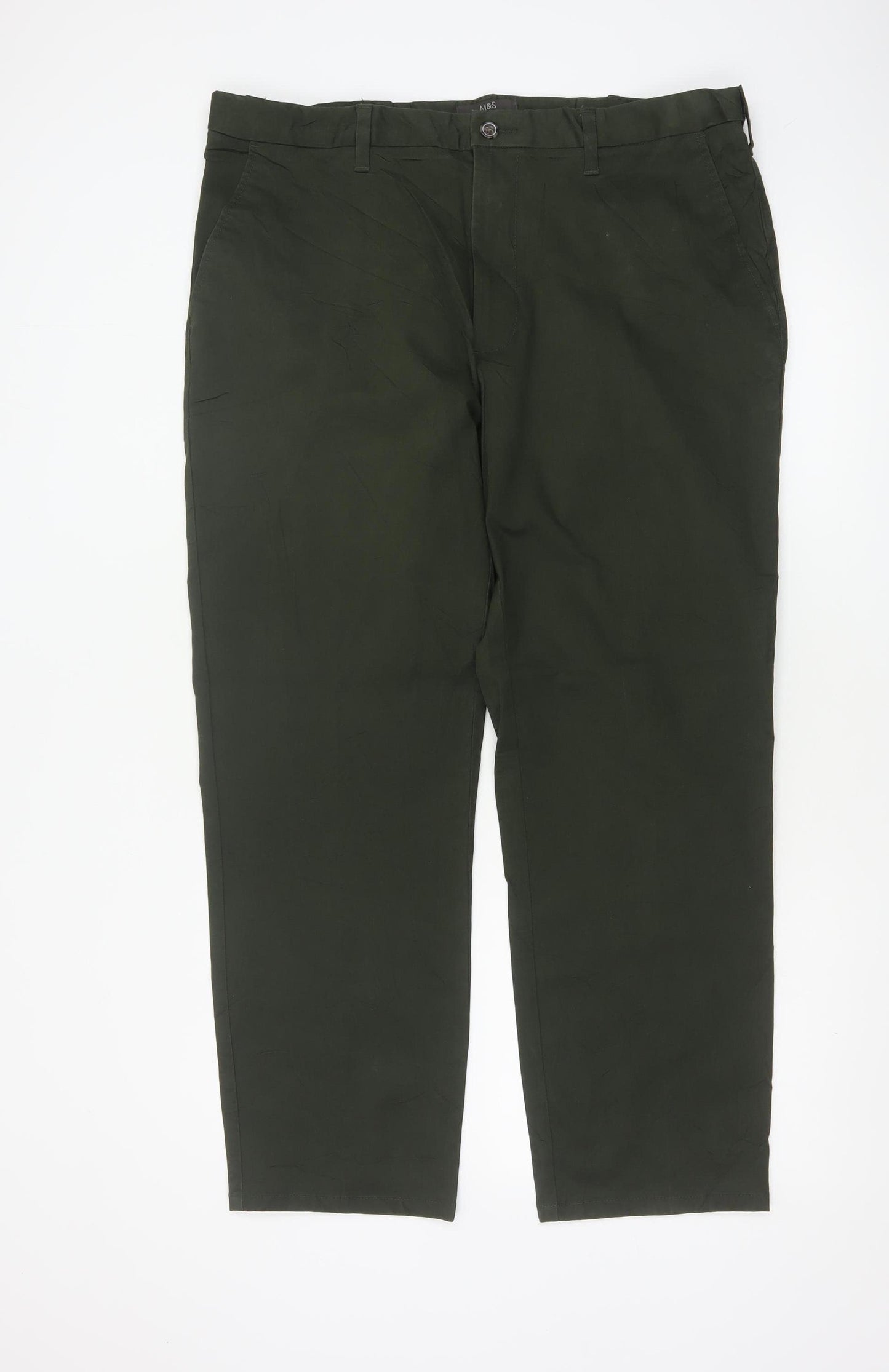 Marks & Spencer Men's Green 38/29 Regular Stretch Chino Trousers