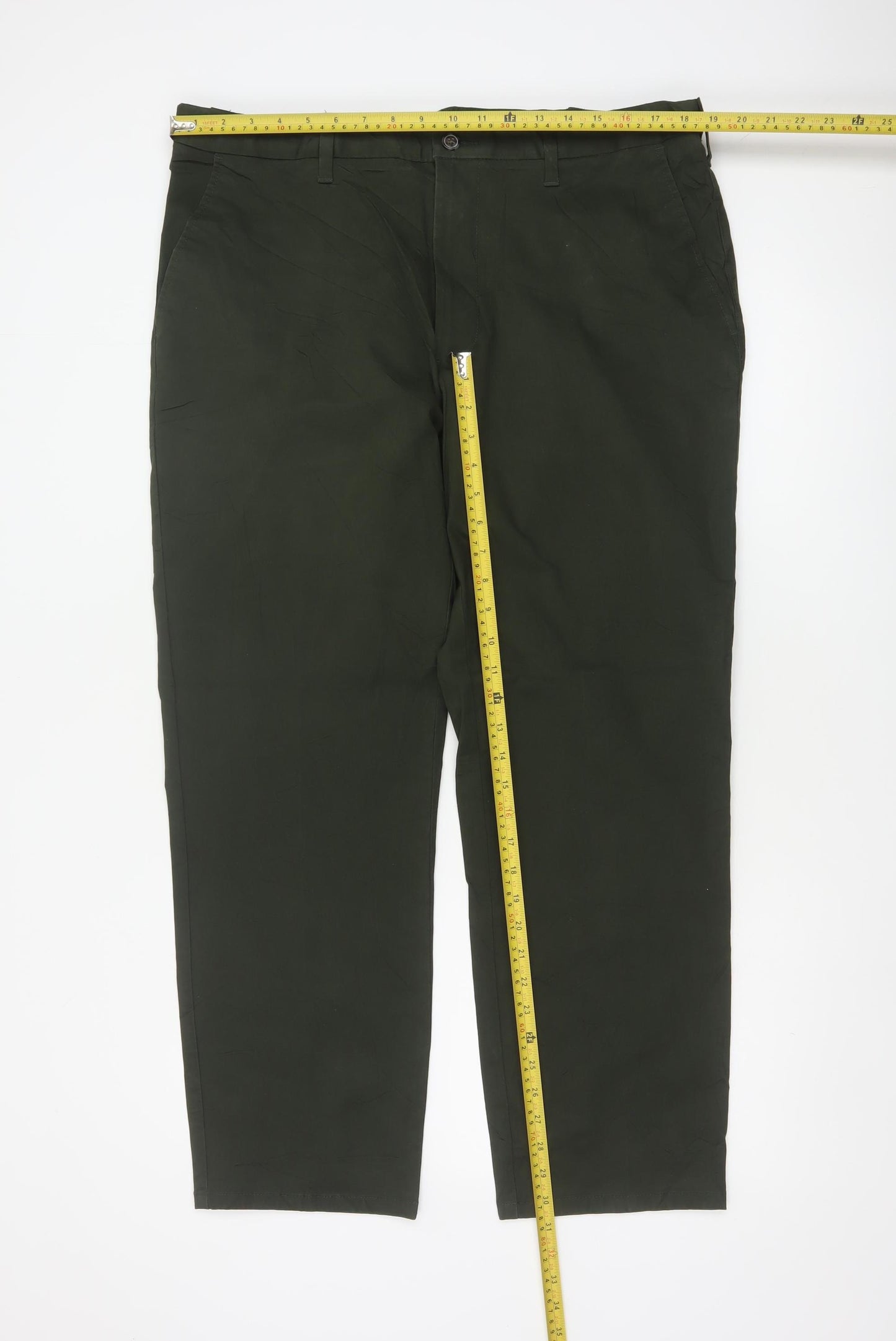 Marks & Spencer Men's Green 38/29 Regular Stretch Chino Trousers