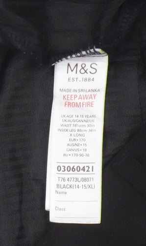 Marks & Spencer Boys Black 14-15 Years Dress Trousers 30W 34L