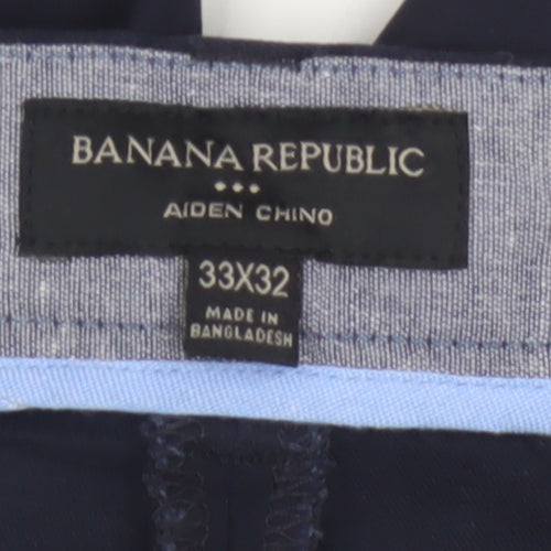 Banana Republic Men's Blue 33x32 Aiden Chino Slim Stretch Trousers