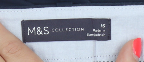 M&S Women’s Blue Size 16 Cotton Blend Tapered Work Trousers