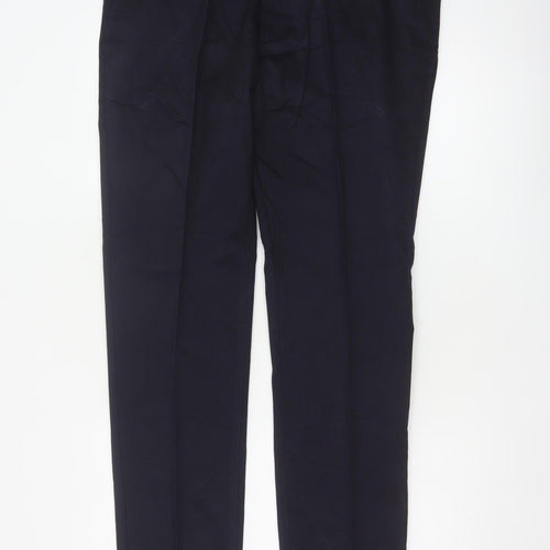 M&S Mens Navy Blue 36/33 Slim Straight Cotton Trousers