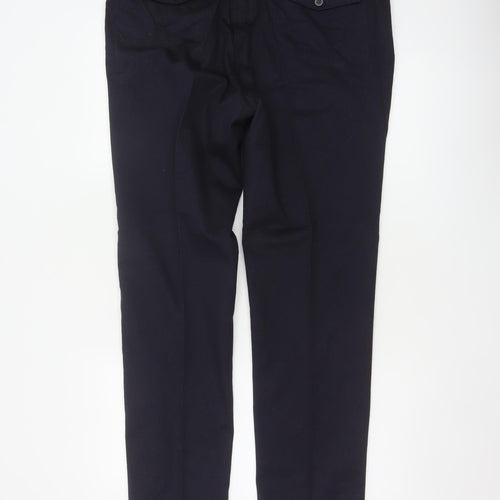 M&S Mens Navy Blue 36/33 Slim Straight Cotton Trousers