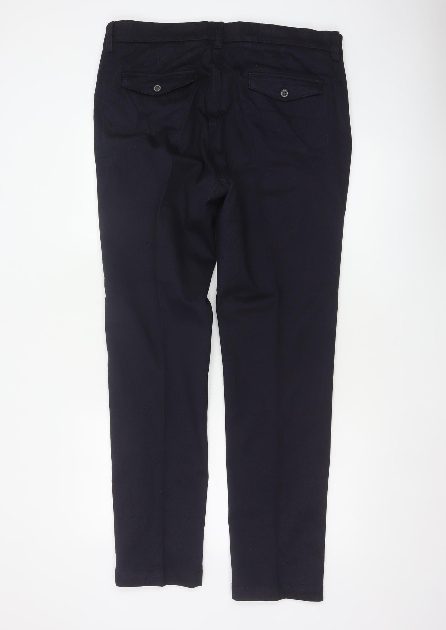 M&S Mens Navy Blue 36/33 Slim Straight Cotton Trousers
