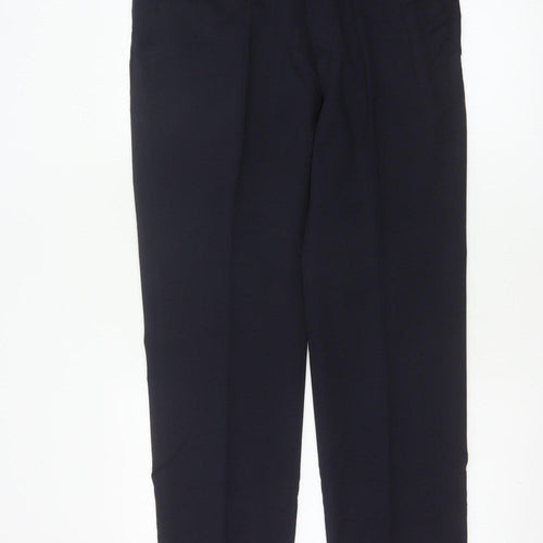 Marks & Spencer Men Navy 32/31 Wool Blend Flat Front Dress Trousers
