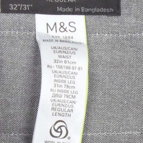 Marks & Spencer Men Navy 32/31 Wool Blend Flat Front Dress Trousers