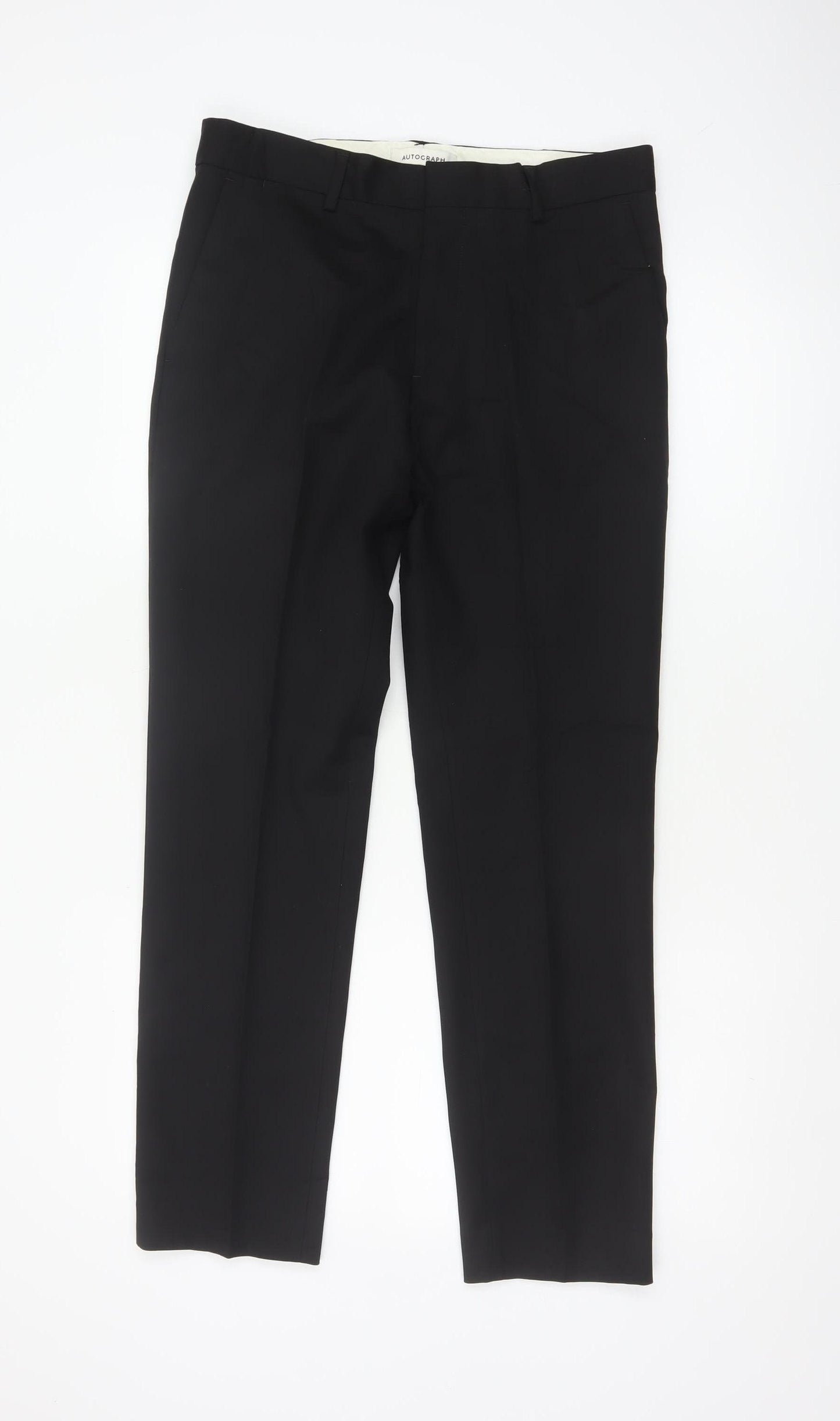 Autograph Men Black 30/29 Slim Flat Front Dress Trousers