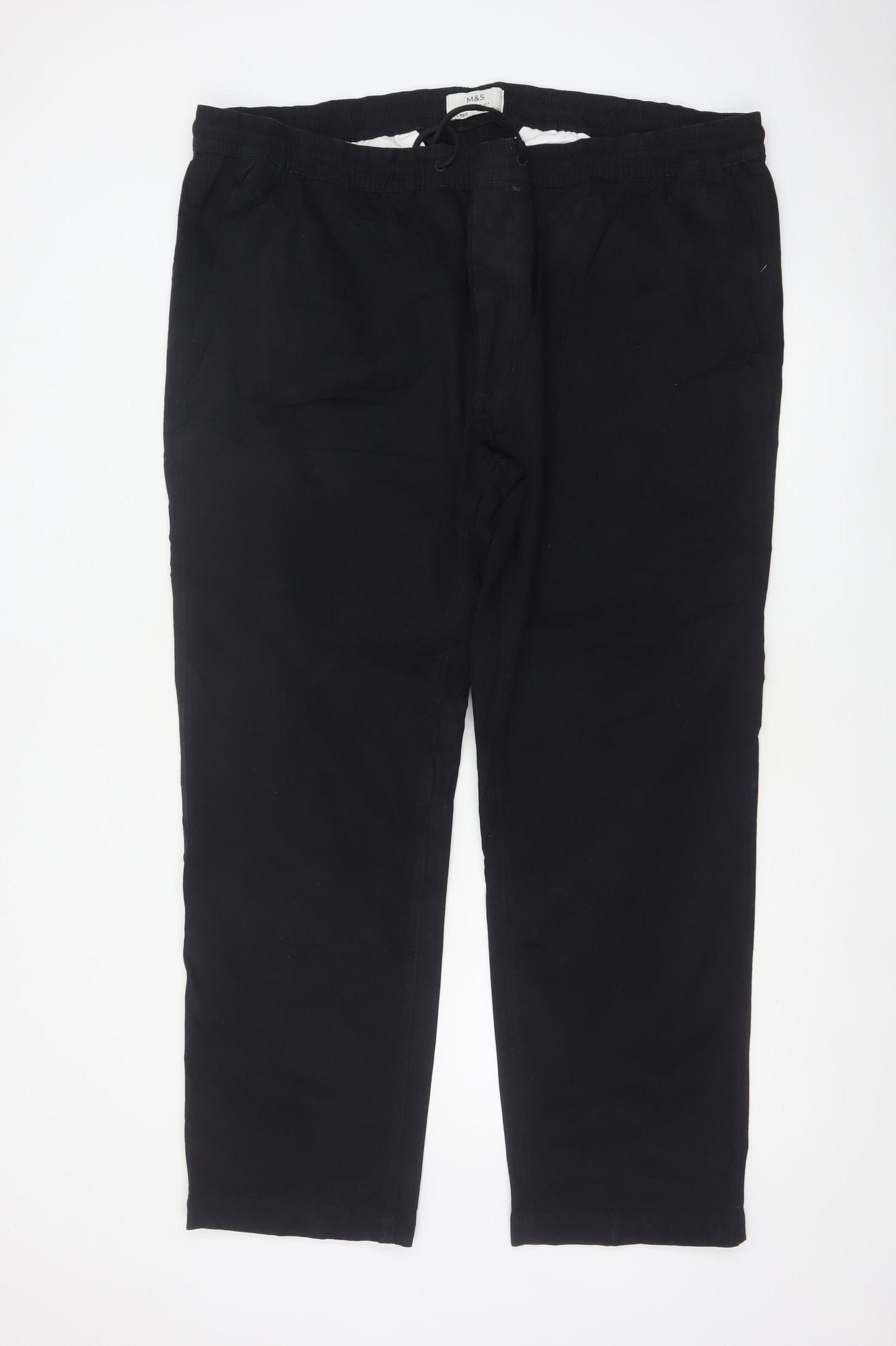 Marks & Spencer Men Black 3XL Straight Fit Drawstring Trousers