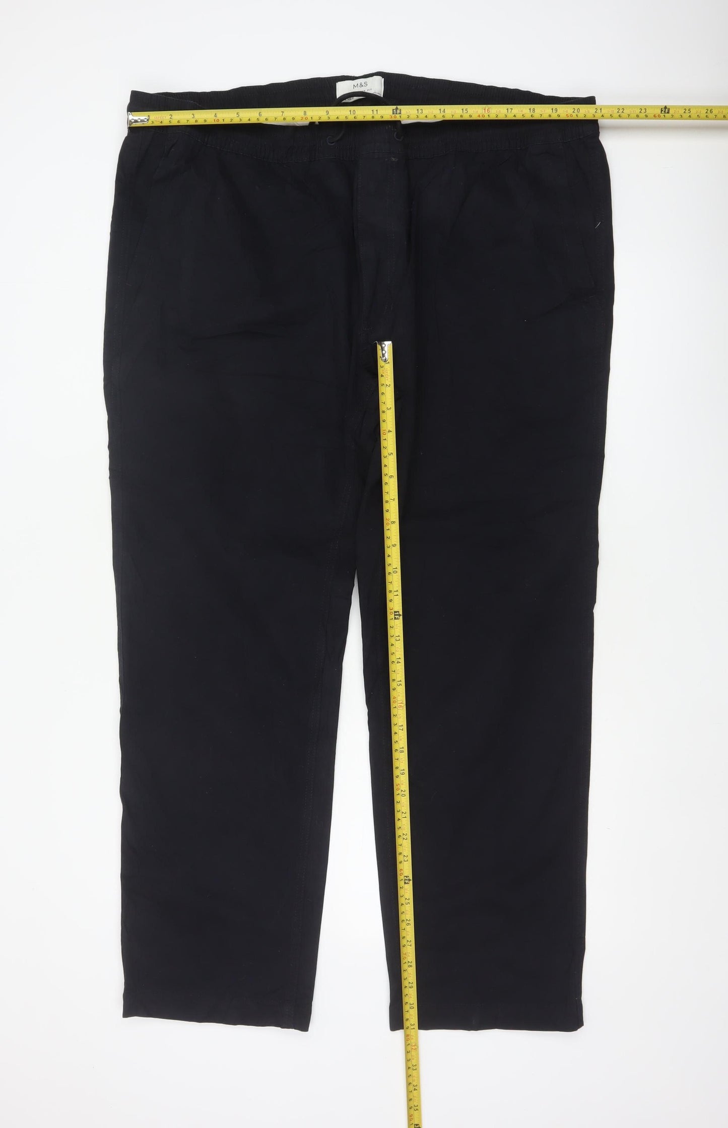Marks & Spencer Men Black 3XL Straight Fit Drawstring Trousers