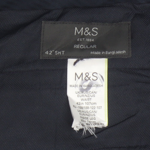 Marks & Spencer Men’s Blue Check Regular 42 Short Smart Trousers