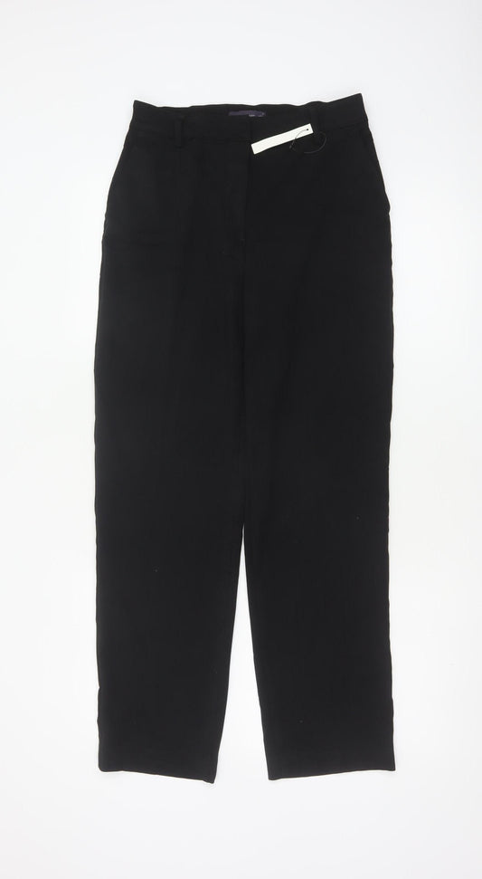 Marks & Spencer Women Black UK 10 Short Straight Tailored Trousers