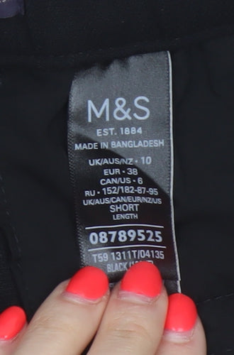 Marks & Spencer Women Black UK 10 Short Straight Tailored Trousers