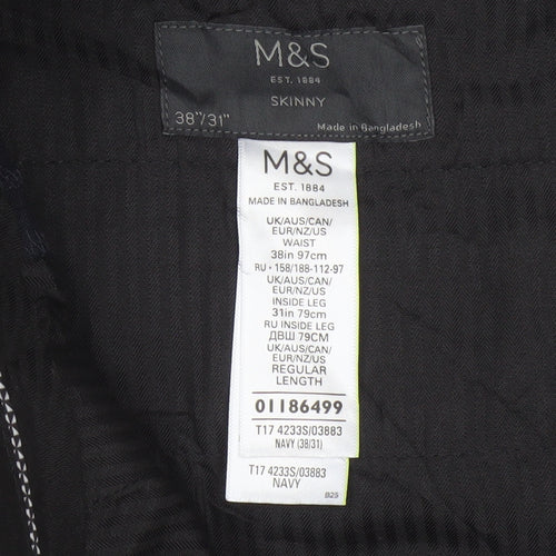 Marks & Spencer Men's Navy 38/31 Skinny Dress Trousers Slim Fit