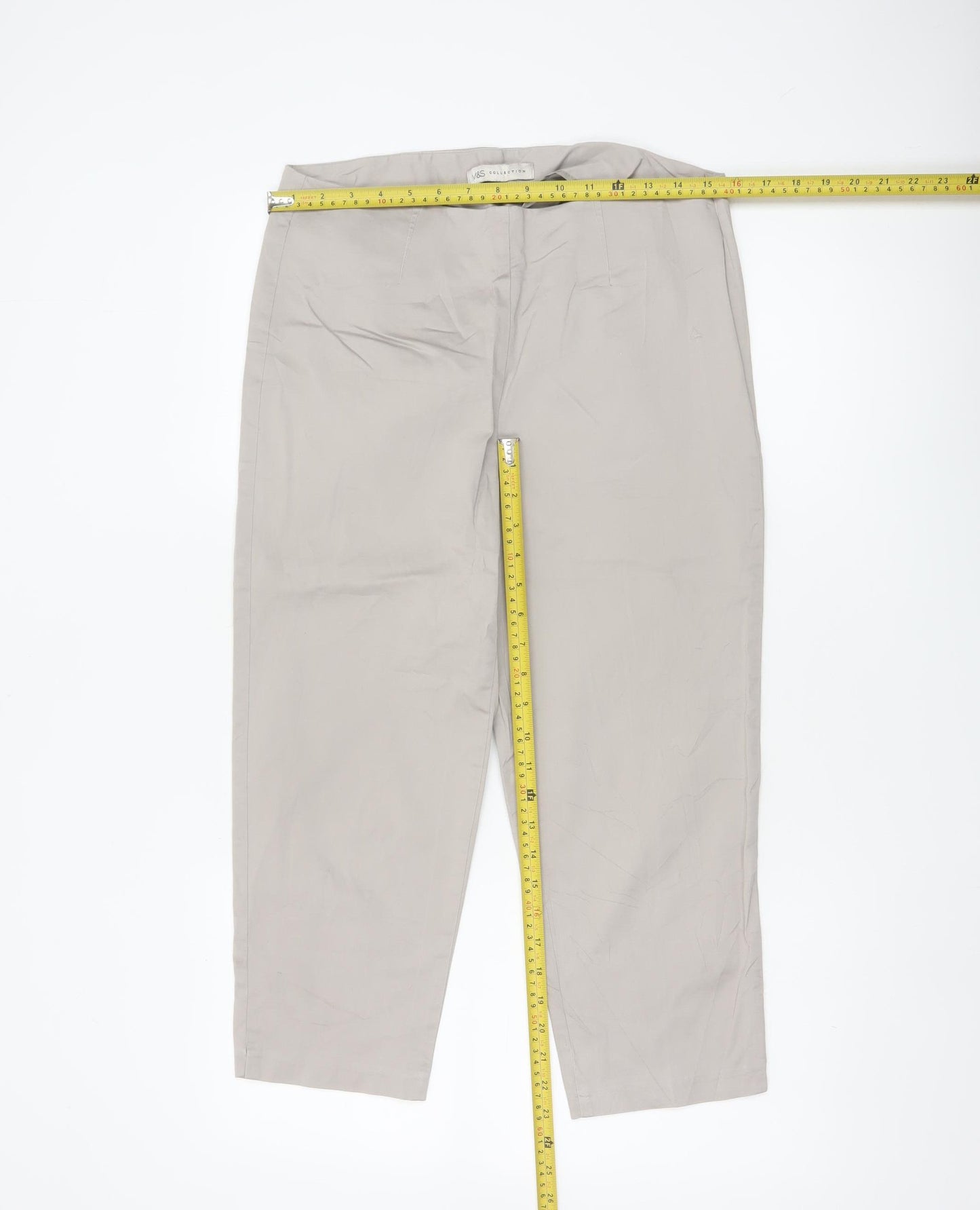 Marks & Spencer Women's Beige UK 12 Tapered Cotton Trousers
