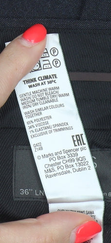 Marks and Spencer Mens Charcoal 36 Slim Dress Trousers 36L