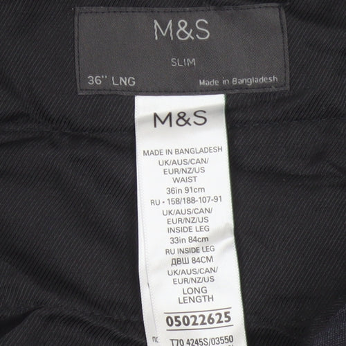 Marks and Spencer Mens Charcoal 36 Slim Dress Trousers 36L