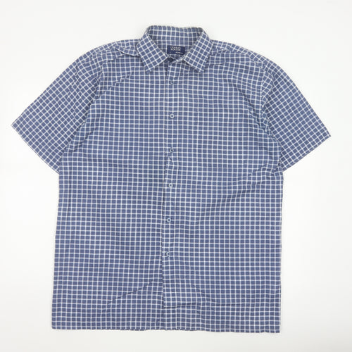 Charles Norton Men's Blue Check Short Sleeve Shirt L 16.5 Button-Up