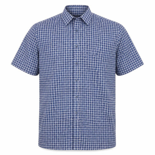 Charles Norton Men's Blue Check Short Sleeve Shirt L 16.5 Button-Up