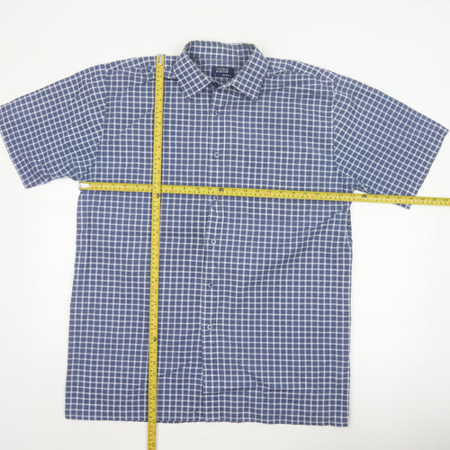 Charles Norton Men's Blue Check Short Sleeve Shirt L 16.5 Button-Up