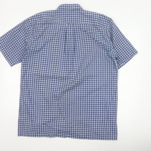Charles Norton Men's Blue Check Short Sleeve Shirt L 16.5 Button-Up