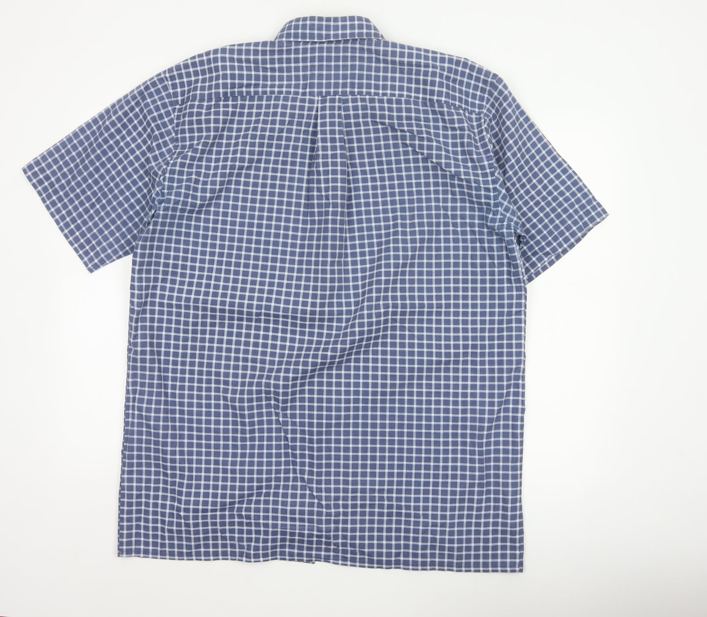 Charles Norton Men's Blue Check Short Sleeve Shirt L 16.5 Button-Up