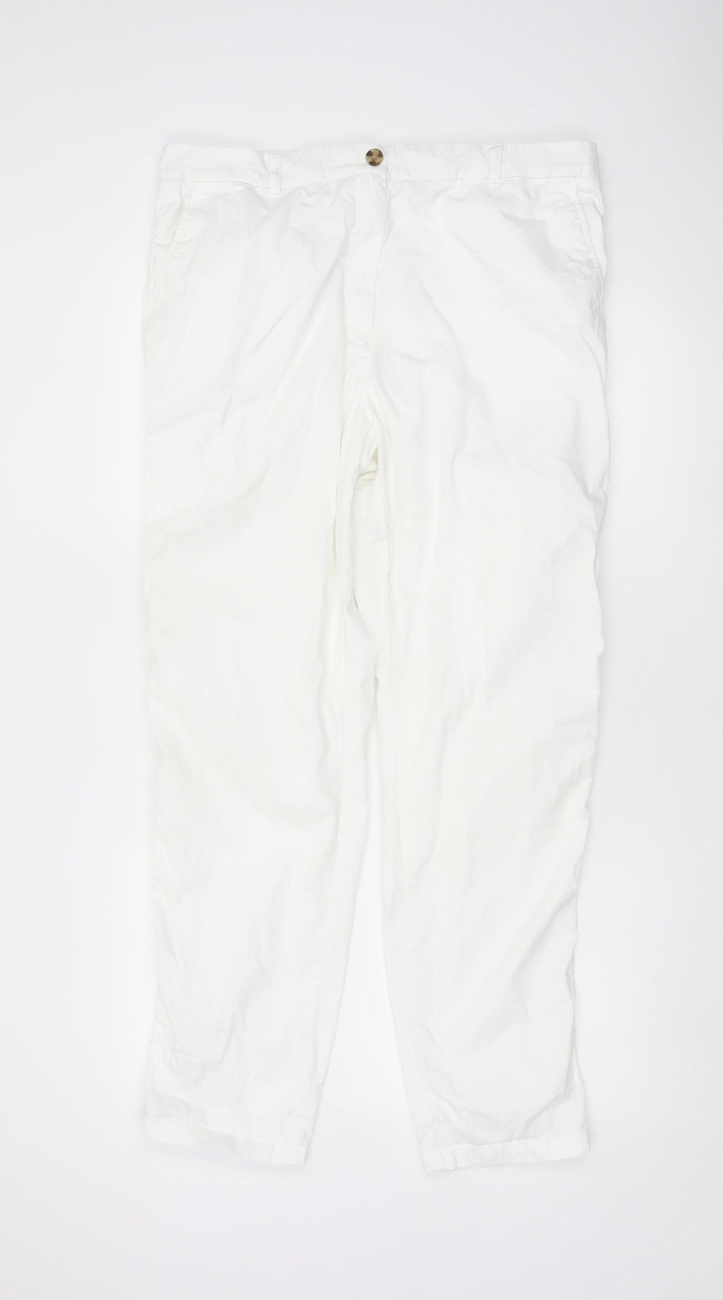 M&S Collection Women White Size 16 Cotton Tapered Chino Trousers