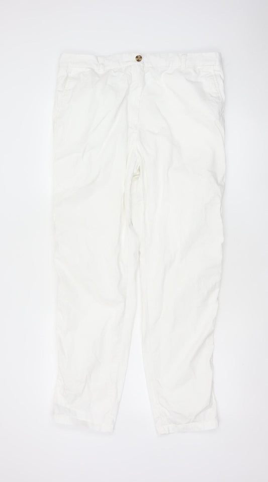 M&S Collection Women White Size 16 Cotton Tapered Chino Trousers