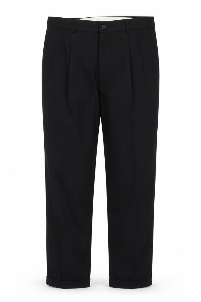 Detail Men’s Black 36R Pleated Tapered Dress Trousers Cuffed