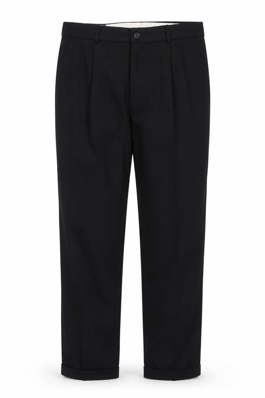 Detail Men’s Black 36R Pleated Tapered Dress Trousers Cuffed